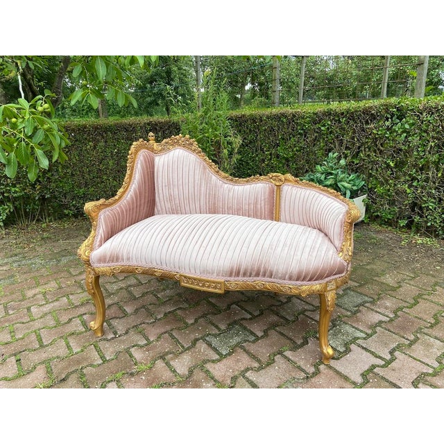 French Louis Xvi Style Corner Settee in Beech in Antique Gold Finish