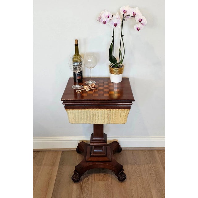 Antique English William IV Period Mahogany Inlaid Chessboard Top Sewing Stand For Sale - Image 11 of 13