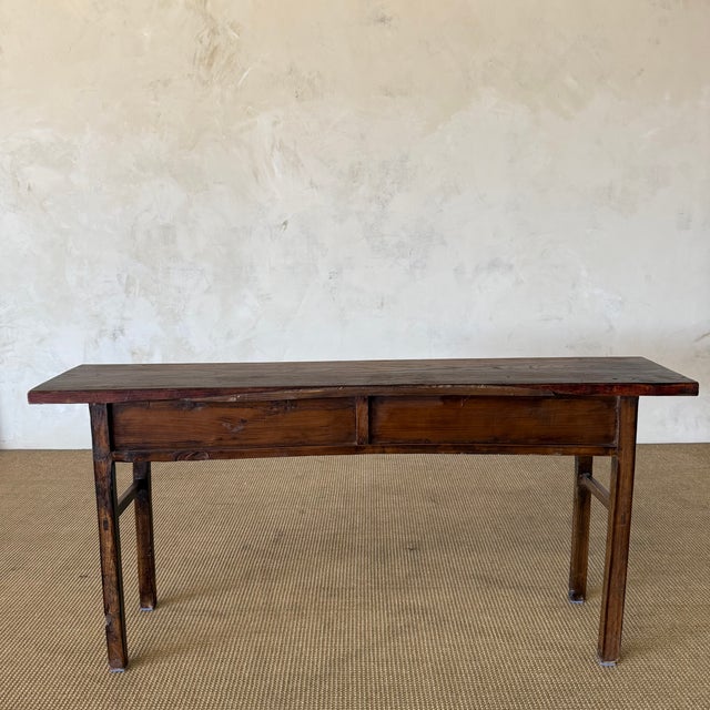 Wood Vintage Reclaimed Elm Wood 4 Drawer Console C. 1920 For Sale - Image 7 of 12