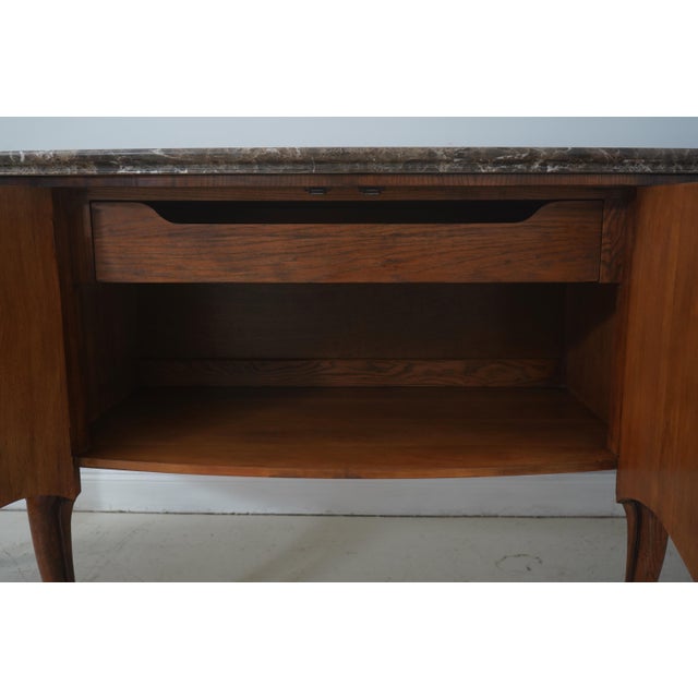 1980s Henredon Chestnut Finish Demilune Marble Top Sideboard For Sale - Image 5 of 18