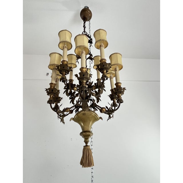 Metal French 10-Light Chandeliers in Wrought Iron and Brass, 1980s, Set of 2 For Sale - Image 7 of 11
