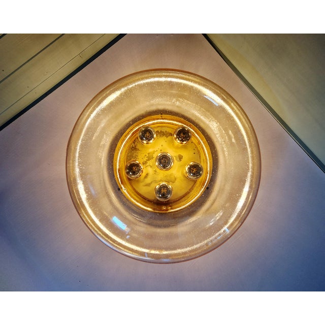 Large Ceiling Light in Brass and Bubbled Blown Glass from Glashütte Limburg, 1970s For Sale - Image 3 of 13