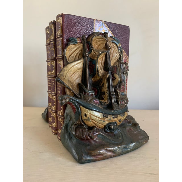 Antique Spanish Tall Ship “Invincible Armada” Armor Bronze Bookends - a ...