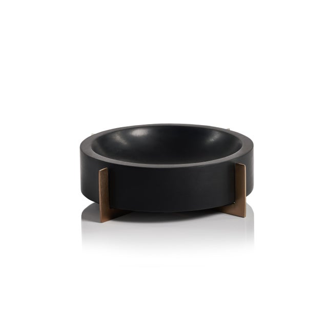 Contemporary Catania Marble Bowl on Metal Base, Black For Sale - Image 3 of 3