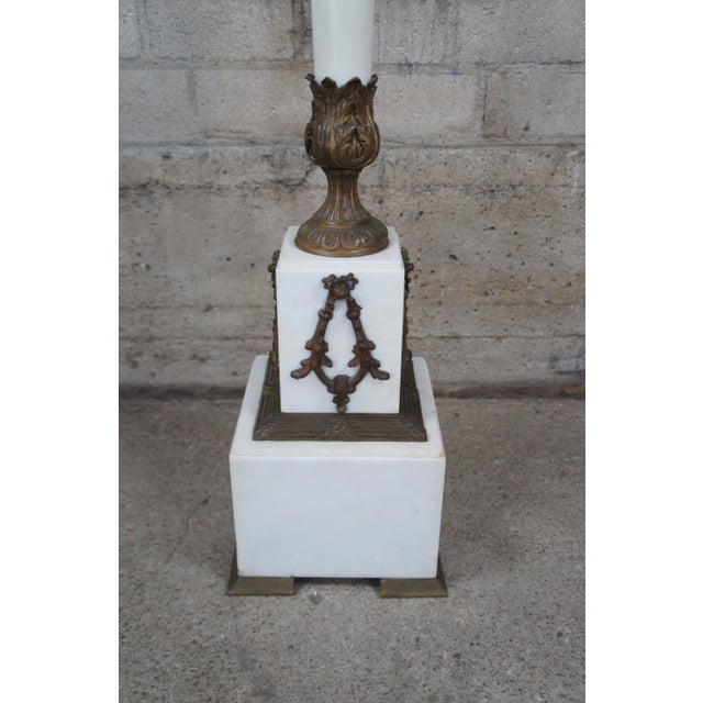 Metal Antique French Neoclassical White Marble & Bronze Pedestal Sculpture Stand For Sale - Image 7 of 12
