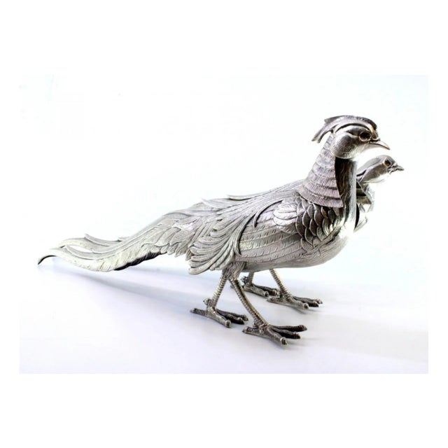 Pheasants in Silver with Reliefs and Applications, Set of 2 For Sale - Image 9 of 11