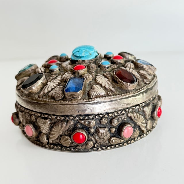 20th Century Egyptian Silver Jeweled Box For Sale - Image 9 of 12