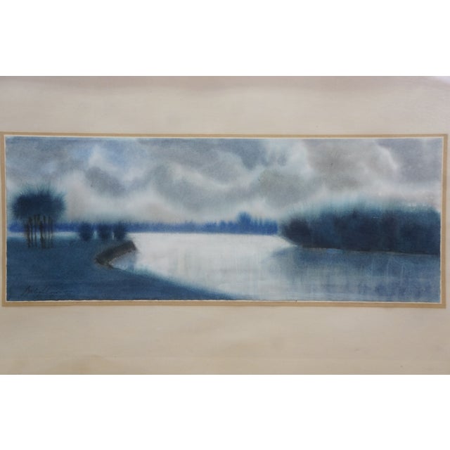 Mid 20th Century Mid 20th Century Romanian László Balogh Signed Impressionist Pastel Lake Landscape Painting 37" For Sale - Image 5 of 12