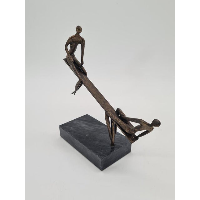 Modern Vintage Figurative Sculpture Scene of Balance in Patinated Metal, 1970s For Sale - Image 3 of 10