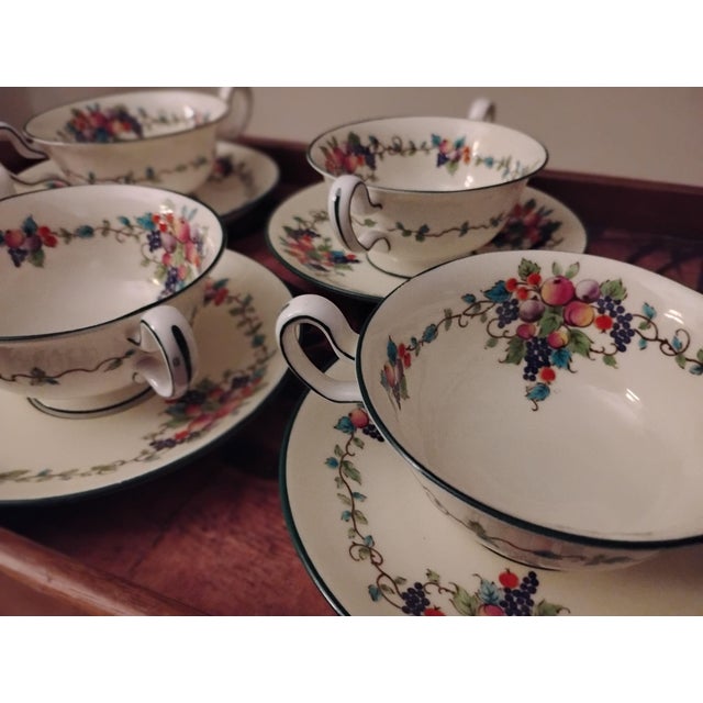 Ceramic 1920s Antique Wedgewood QueensWare Ventnor Soup Cups and Saucers Fruit and Vine's Theme - 8pcs For Sale - Image 7 of 7