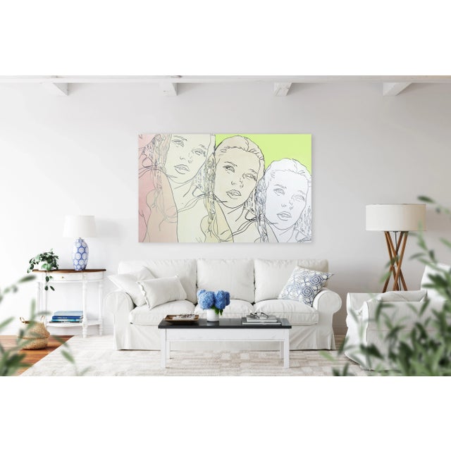 Pink Untitled (Green, Pink, Ivory, Pearl Kate) - Original Figurative Artwork for Sale on Canvas by Hilary Bond For Sale - Image 8 of 11