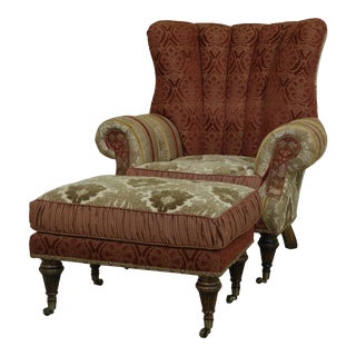 Carol Bolton Design Upholstered Chair & Ottoman For Sale