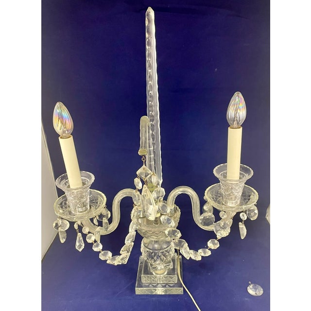 Vintage Pair of Large Regency Style Electrified Crystal Candelabrum For Sale - Image 9 of 18