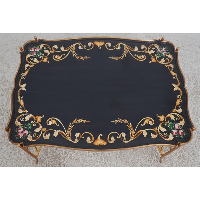 Traditional Regency Style Black & Gold Painted Iron Base Tray Table For Sale - Image 3 of 14