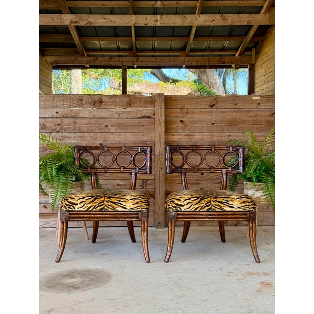 Tommy Bahama Ring Back Rattan Slipper Chairs in Scalamandre Tigre – Pair For Sale - Image 12 of 12