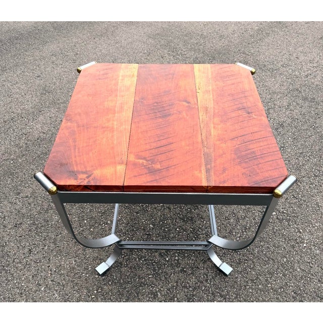 Contemporary Handcrafted Solid Cherry Side Table With Vintage Curule Base & Brass Accents For Sale - Image 3 of 6