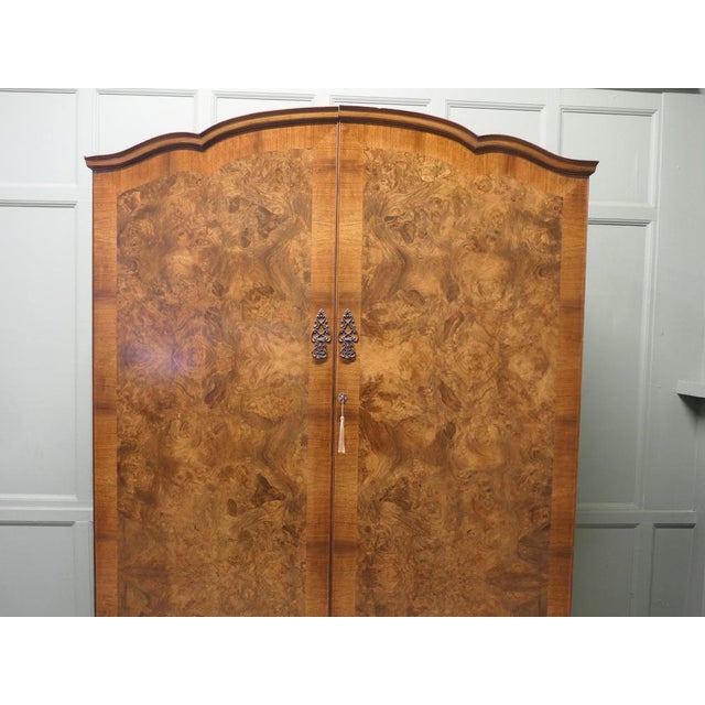 Vintage Art Deco Bur Walnut Compact Shelved Wardrobe, 1930 For Sale - Image 6 of 8
