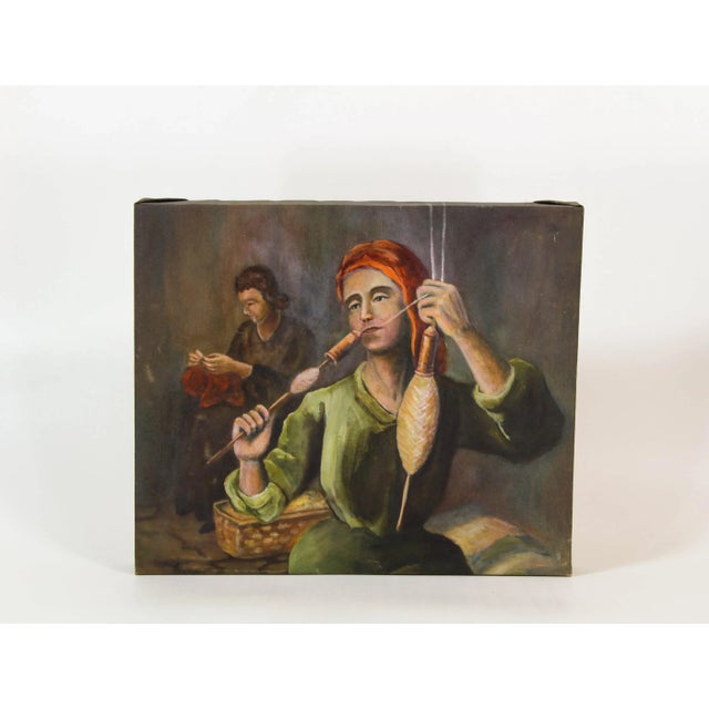1960s 1960's Fine Art Oil Painting of Madonna Weaving, Oil Painting, For Sale - Image 5 of 5