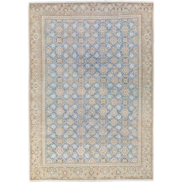 Antique Tabriz Persian Blue Handmade Floral Pattern Wool Rug For Sale - Image 10 of 10