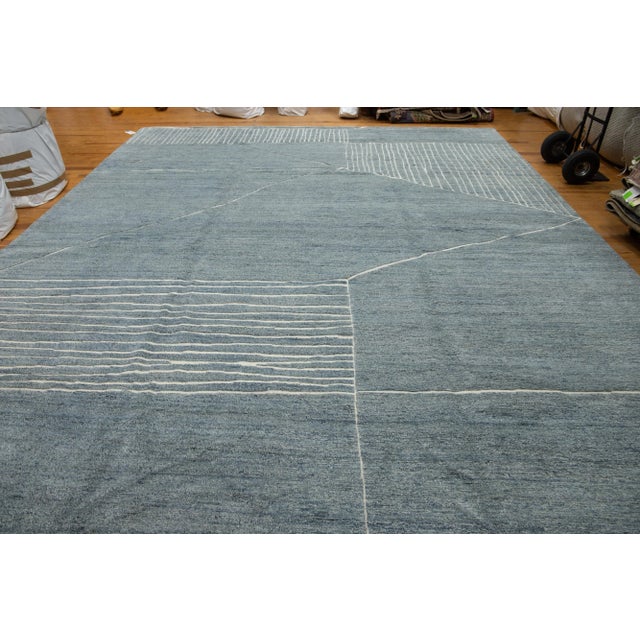2010s Oversize Light Blue Modern Moroccan Style Handmade Abstract Wool Rug by Apadana For Sale - Image 10 of 11