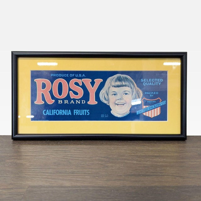 2010s Set of 5 Framed Vintage California Fruit and Produce Label Prints For Sale - Image 5 of 7