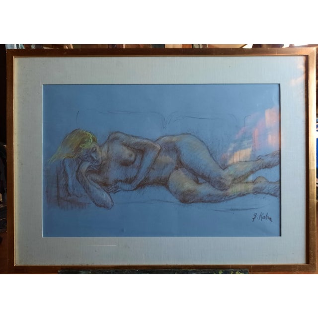 The American School Late 20th Century Susan Kahn Framed Pastel Reclining Female Nude Drawing For Sale - Image 3 of 6