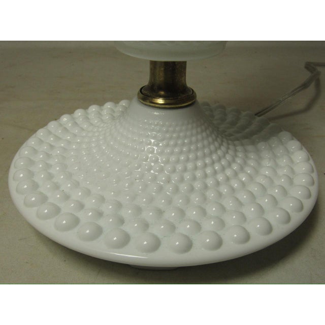 Antique White 1950s Pair of Hobnail Milk Glass Lamps For Sale - Image 8 of 15