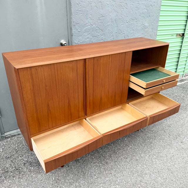 Mid 20th Century Vintage Mid Century Modern Scandinavian Teak Credenza For Sale - Image 5 of 12