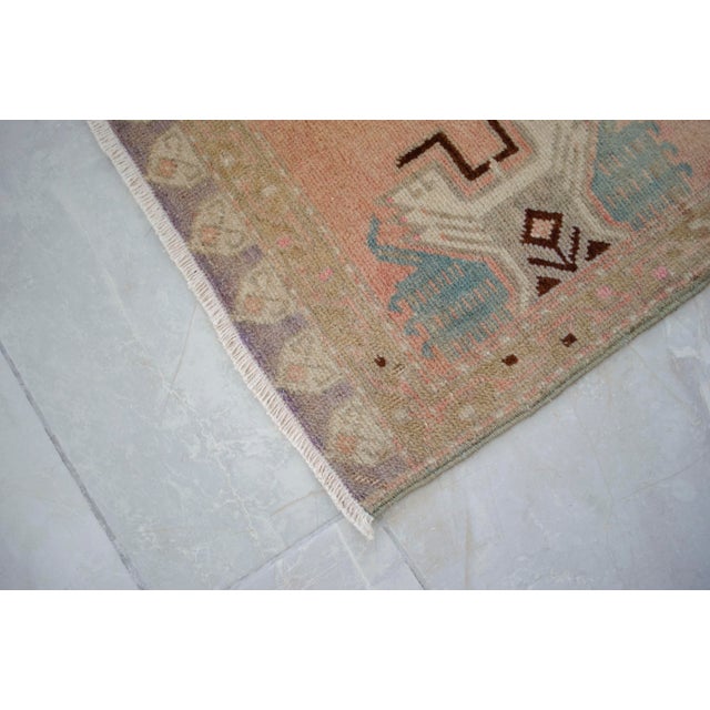 Textile Distressed Low Pile Turkish Yastik Petite Rug Faded Mat - 18'' X 37'' For Sale - Image 7 of 13