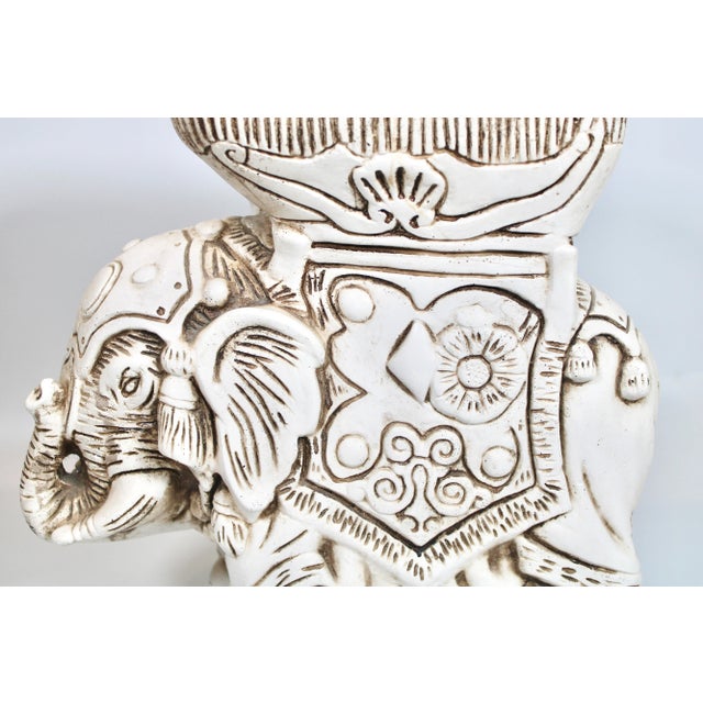 Vintage Boho Chic Ceramic White Elephant Garden Stool For Sale - Image 4 of 10
