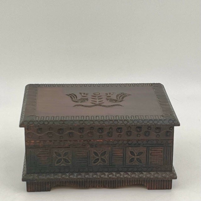 Vintage Polish Folk Art Carved Wood Box For Sale - Image 9 of 12