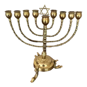 Antique Dutch Brass Menorah Hanukkiah With Dolphin Feet