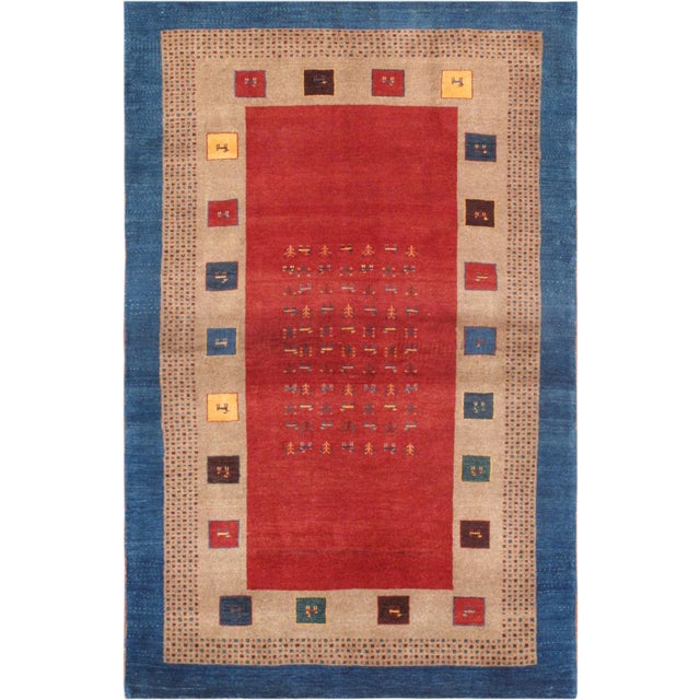 Pasargad Home Gabbeh Lamb's Wool Area Rug, 3'11" X 6' 3", Red For Sale - Image 4 of 4