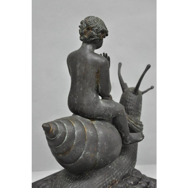 Vintage Mythical Bronze Cherub Riding Snail Sculpture Figure Attr to Maitland Smith For Sale - Image 13 of 18