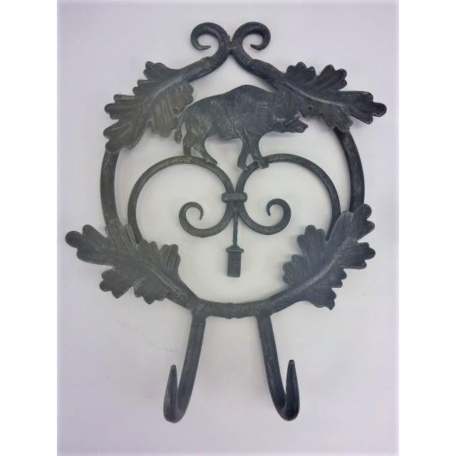 Metal Large Heavy Vintage Handmade Metal Wall Hooks With Warthog in Leaves For Sale - Image 7 of 7