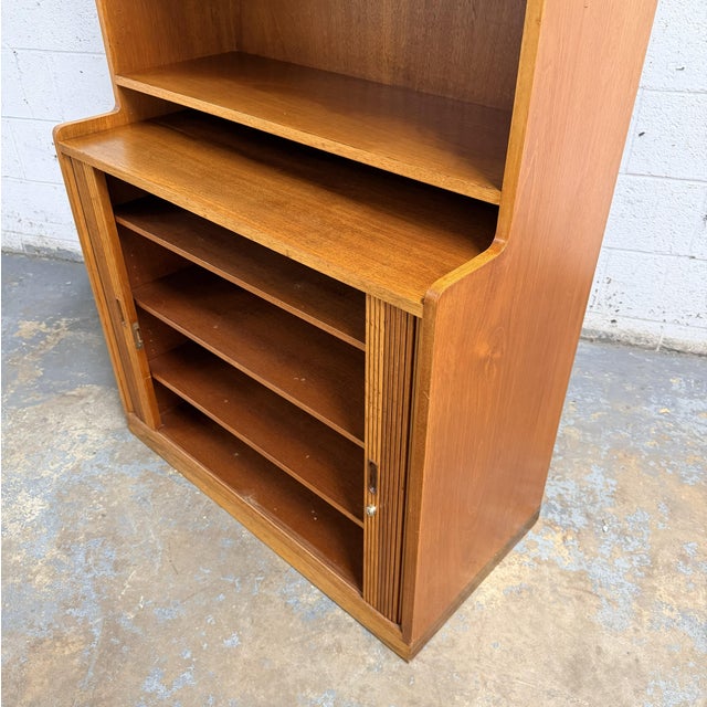 Willy Beck Rare Danish Modern Teak Tambour Door Bookcase by Willy Beck for Morten Olsen, Circa 1960's For Sale - Image 4 of 8