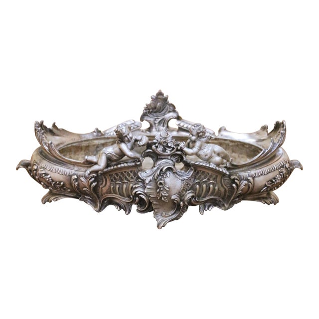 19th Century French Louis XV Rococo Silvered Oval Table Jardinière With Cherubs For Sale