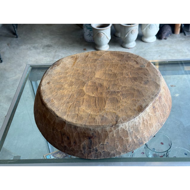 Antique Primitive Dough Bowl with center square In good vintage/antique condition Roughly 17'" x 19" 3.5"H