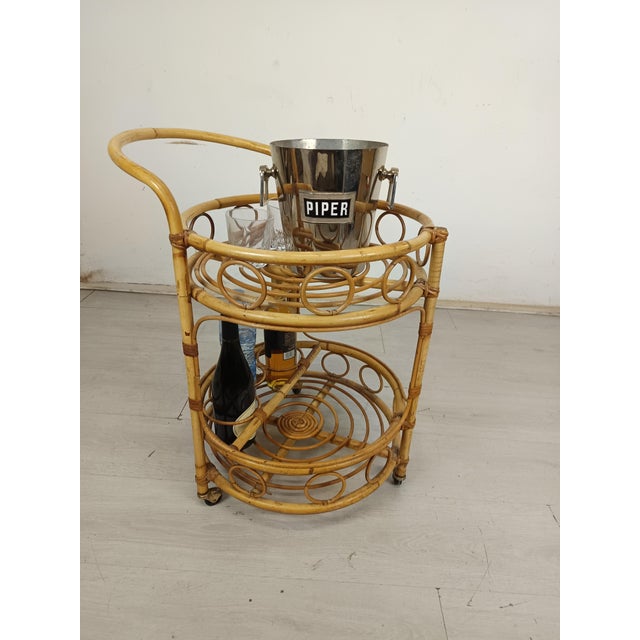 Vintage Rattan Serving Bar Cart, 1960s For Sale - Image 9 of 15