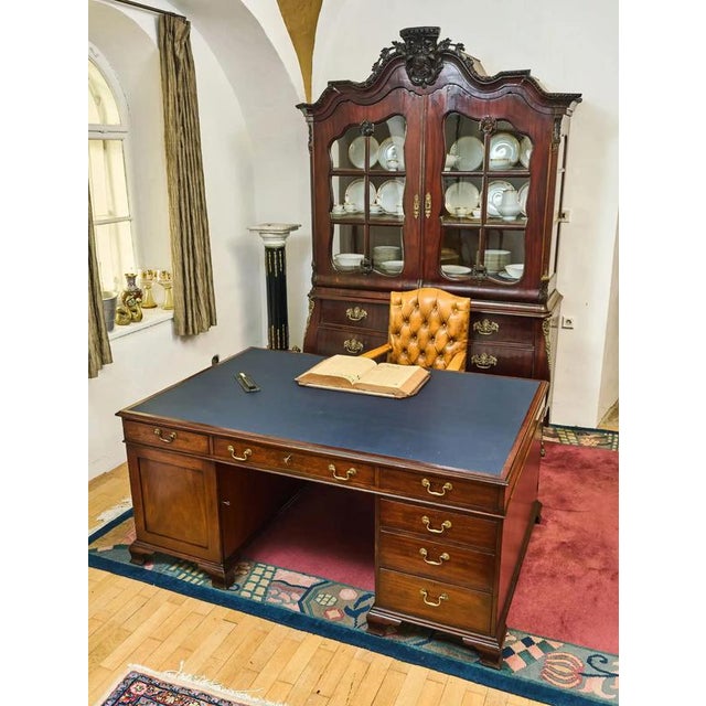 Brown Large English Double-Sided Writing Desk For Sale - Image 8 of 16