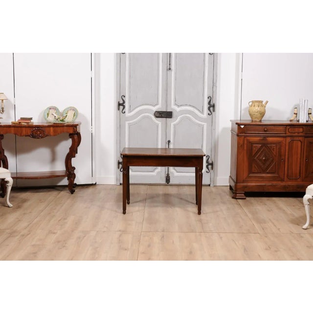 Italian 1890s Walnut Side Table with Elm Marquetry Star, Drawer and Turned Legs For Sale - Image 12 of 12
