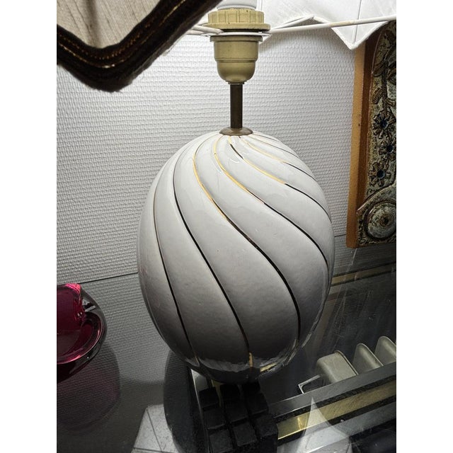 Ivory Italian Ceramic Table Lamp attributed to Tommaso Barbi, 1970s For Sale - Image 8 of 15