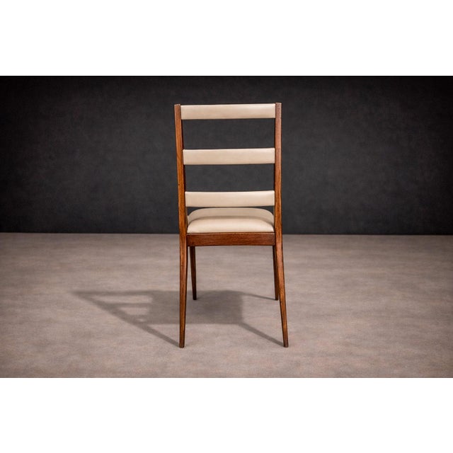 Mid-Century Modern Set of Six Chairs in Hardwood & Beige Leather, Unknown, 1950s For Sale - Image 3 of 12