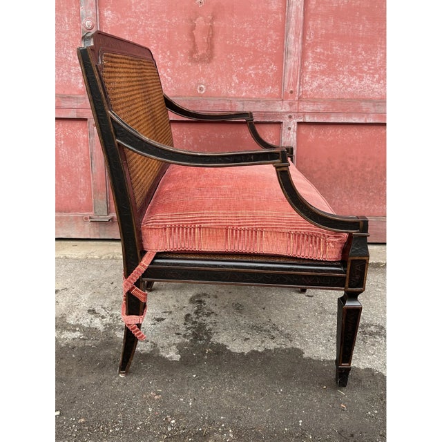 English Vintage Baker Furniture Milling Road Sheraton Style Cane Settee/Bench For Sale - Image 3 of 7