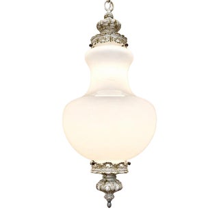 Late 20th Century Hollywood Regency Milk Glass Swag Lamp Sculptural Globe Newly Rewired For Sale