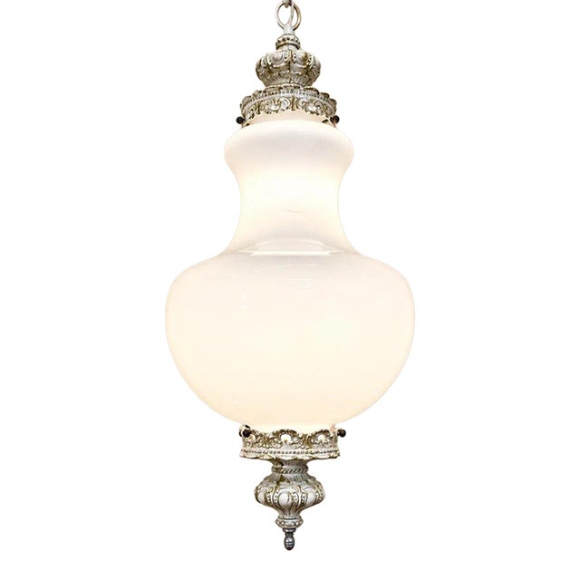 Late 20th Century Hollywood Regency Milk Glass Swag Lamp Sculptural Globe Newly Rewired For Sale