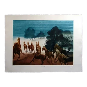 G H Rothe Happy Horses St II 1991 Hand Signed Art Mezzotint
