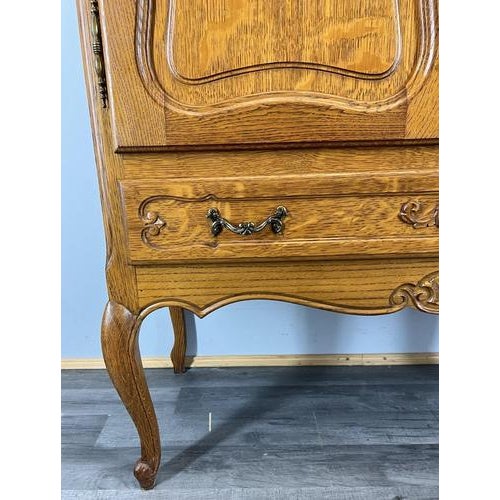 Vintage French Louis XVI Style Oak Cabinet with Carved Panels For Sale - Image 5 of 12