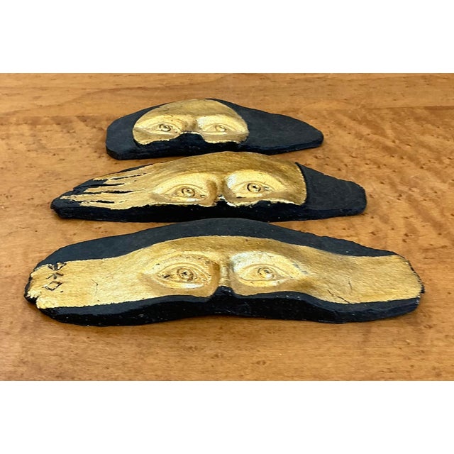 Late 20th Century Vintage Gold Leaf Face Pottery Stripes - Set of 3 For Sale - Image 5 of 12