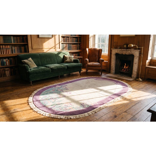 1920s Tan Ecru Open Field Antique Chinese Art Deco Rug 4' 2'' X 7' 0'' Handknotted Wool Carpet For Sale In New York - Image 6 of 8